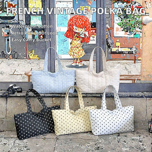 Gesteppte Baumwoll-Handtasche mit Polka Dots, Vintage-Tragetasche mit Reißverschluss, Schultertasche für Reisen und den täglichen Gebrauch - Product Image 2