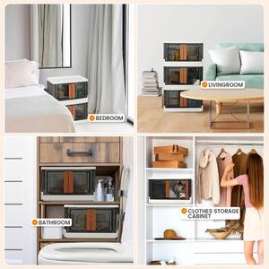 Boîte de rangement pliable en plastique à double ouverture avec couvercle, organisateur de vêtements rectangulaire, best-seller Shopify, pour armoire, motif pois de sésame - Product Image 3
