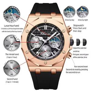 Reloj de Cuarzo Multifuncional CHENXI 968 para Hombre, con Tres Esferas, Seis Agujas, Calendario, Resistente al Agua, Correa de Silicona para Uso Diario - Product Image 3