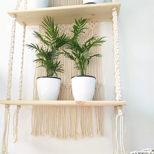 Dropshipping Handmade <b>Wall</b> Hanging <b>Shelf</b> Double Tier Wood <b>Floating</b> Tassel Tapestry for Wedding Party Decorations - Product Image 3