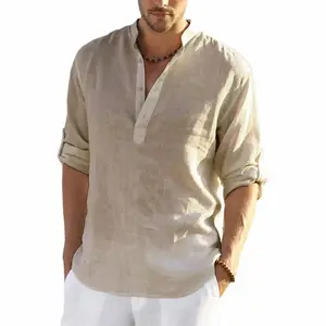 Men'S Shirts Plus Size Long Sleeve Cotton Linen Solid Color Loose And Comfortable Breathable Lightweight Casual Linen Shirts Men