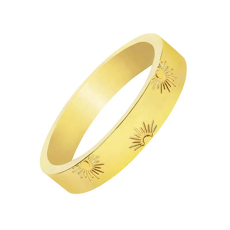 Gemnel all'ingrosso gioielli placcati oro donne usura quotidiana raggi sunburst anello a fascia impilabile