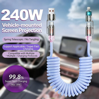 Câble de charge rétractable 4-en-1 en silicone à ressort compatible CarPlay et Carlife pour écran de voiture (iOS/Android)