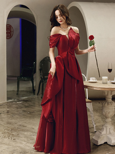 Logo personalizzato gratuito 2022 cina abito da sposa all'ingrosso abito da sposa tessuto da sera abito rosso per le donne sera Plus Size abito da ballo - Product Image 2