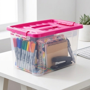 Boîte de rangement transparente portable avec couvercle à fermoir rose, bac organisateur en <span class=keywords><strong>PP</strong></span> robuste avec poignée ergonomique pour jouets et loisirs créatifs - Product Image 3