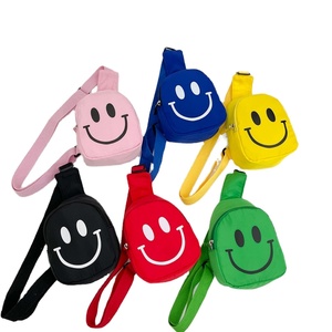 Smiley Face Crossbody Bag 6 Color <b>Cute</b> Mini Smile Face Pattern Girls' <b>Purse</b> Candy ColorBag Zipper Closure Baby Chest Bag - Product Image 1