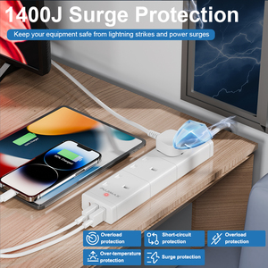PUJIMAX UK <strong>3</strong> AC Outlets Extension Cord Surge Protector Power Strip <strong>Multiple</strong> Flat <strong>Plug</strong> Power Strip with USB Port Type C 250V <strong>13A</strong> - Product Image 4