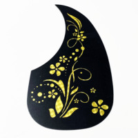 Protector de Guitarra Acústica con Forma de Gota de Agua, Placa Protectora Antiarañazos, Flor Dorada Negra para Guitarra de 40 y 41 Pulgadas, Accesorio