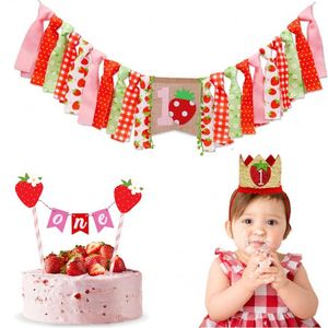 Strawberry Baby 1st Birthday Garland Fabric Banner <strong>for</strong> Table Wall Decor New Products One <strong>Year</strong> <strong>Old</strong> Chair Skirt Packaged <strong>Bag</strong> - Product Image 2