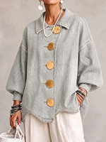 Veste en jean asymétrique pour femme à gros boutons, coupe ample, revers, manches longues, manteau en jean, vente en gros, vêtements d'extérieur d'hiver