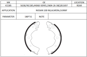 SDX รองเท้าเบรค44060-50YX5 44060-F4225 44060-F4125 BS1697 K1185 FN1185สำหรับ Nissan Almera Sunny <span class=keywords><strong>Wingroad</strong></span> Sentra - Product Image 3