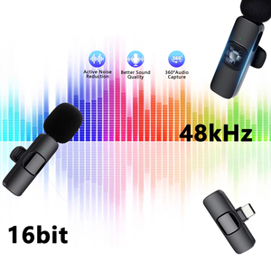 Factory K9 Wireless Stereo Lavalier Micrófono Live Youtb Outdoor <span class=keywords><strong>Mini</strong></span> Noise Tiok Cancelación Lapel Mic - Product Image 6