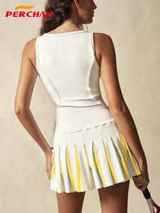 Gaun Tenis Wanita Tanpa Lengan Warna Kontras dengan Ritsleting, Pinggang Terpasang, Lipit, dan Kantong Tersembunyi untuk Olahraga Gym, Yoga, Golf - Product Image 6