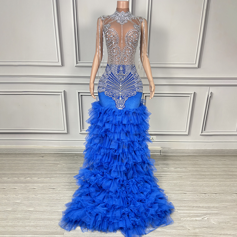 evening dresses for balls Shiny Off Shoulder Navy Blue Tulle Navy Blue Formal Graduation Evening Dresses Navy Blue / Custom Size main image 1