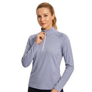 Camiseta de equitación de manga larga para mujer OEM ODM, con cremallera de cuarto, transpirable, elástica, de compresión, lavable a máquina - Product Image 4