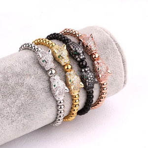 Bijoux de location de <span class=keywords><strong>luxe</strong></span> CZ Pave léopard charmes en acier inoxydable macramé Bracelet femmes hommes JBS10680 - Product Image 1