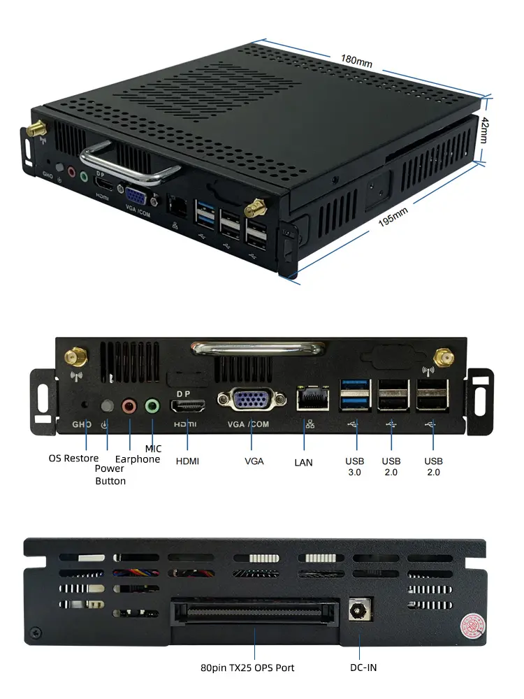 OPS PC i3 4100M 8GB 256GB WIFI Embutido OPS Módulo PC 4K Display Computador OPS Mini PC para Computador Industrial Whiteboard