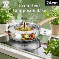 ZHEN NENG Batterie de cuisine moderne en acier inoxydable 12 pièces, comprenant casseroles, poêles, faitouts, couvercles en verre, base triple couche, compatible lave-vaisselle