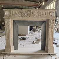 Cheminée en travertin blanc naturel de conception luxueuse personnalisée, autoportante, sculptée à la main, pour la maison ou la villa