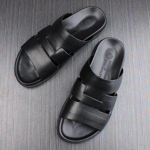 Chanclas de cuero para hombre, estilo veraniego, suela suave, con una sola tira, chanclas casuales para la playa, zapatos para hombre. - Product Image 1