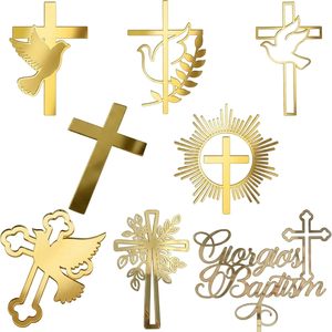 Décoration de gâteau en acrylique doré avec <span class=keywords><strong>croix</strong></span> et colombe, pour la première communion, le baptême, les fournitures de fête chrétienne, décorations de gâteau pour la première communion - Product Image 6