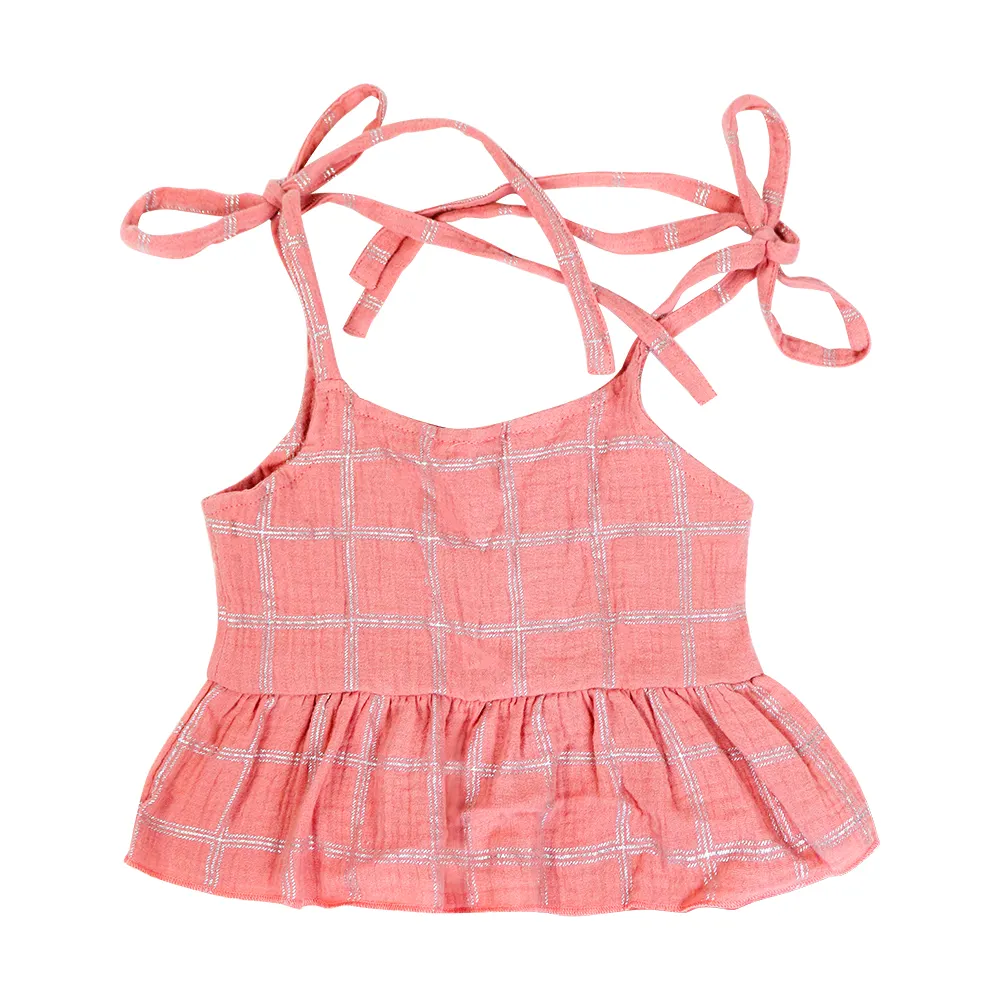 Manufacturer New Hot Selling Beautiful Pink Plaid Summer Sleeveless Spaghetti Strap Dresses