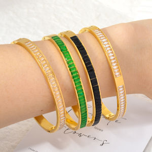 Bracelets en acier inoxydable plaqués or 14 carats avec zircon cristal de couleur personnalisée pour l'anniversaire des femmes - Product Image 5