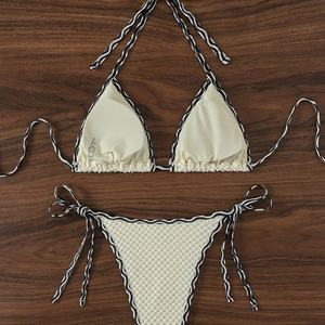 Traje de Baño de 2 Piezas para Mujer, Marca Lovely Woman Family, Bikini de Terciopelo con Estampado a Rayas y Sujetador Push-Up - Product Image 3