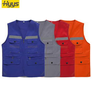 Polyester Cotton Làm Việc Vest & Áo Ghi Lê Unisex Thoải Mái Làm Việc Vest Đa Túi Với Dải Phản Quang Đồng Phục - Product Image 1