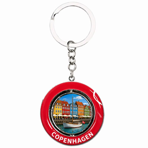 Logotipo personalizado de fábrica Llavero de metal Spinner Bandera danesa Dinamarca llavero <span class=keywords><strong>Copenhague</strong></span> Dinamarca Llavero de recuerdo - Product Image 1