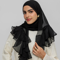 Hijab élégant en modal et dentelle avec logo personnalisé, en mousseline de soie à volants, couleur unie, superposé et plissé, pour femmes musulmanes modestes, foulard islamique
