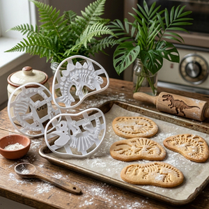 Lot de 4 <span class=keywords><strong>emporte</strong></span>-pièces dinosaures squelette fossile, moules à os de dinosaure 3D en plastique, <span class=keywords><strong>emporte</strong></span>-pièces, tampons à biscuits, embosseurs pour pâte à sucre et argile à modeler - Product Image 1