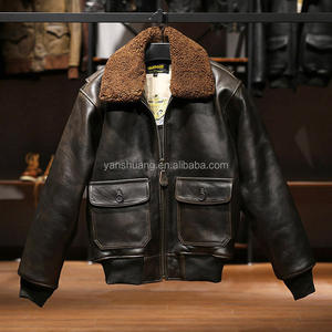 Kış yüksek kalite G1 bombacı <span class=keywords><strong>Pilot</strong></span> avrupa abd artı boyutu kalın 1.5mm postu kürk yaka hakiki deri ceket erkek mont - Product Image 1