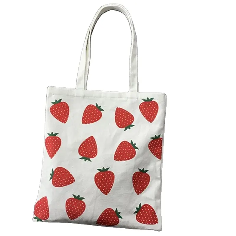 Cotton White Color With Cartoon Design Cotton Fabric Handbag Tote Bag For Women And Shopping