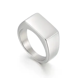 In Stock Wholesale Jewelry Finger Rings Black 18k Gold Plated Stainless Steel Custom Logo Engraved Geometric Signet Ring For Men