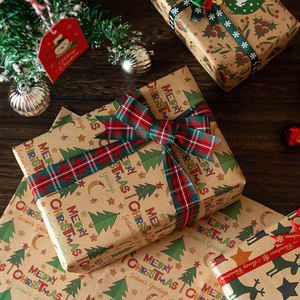 Venta al por mayor desechable 80g Navidad recubierto de silicona virgen papel Kraft 43*300cm regalo lujo embalaje personalizado rollo de papel de regalo - Product Image 4