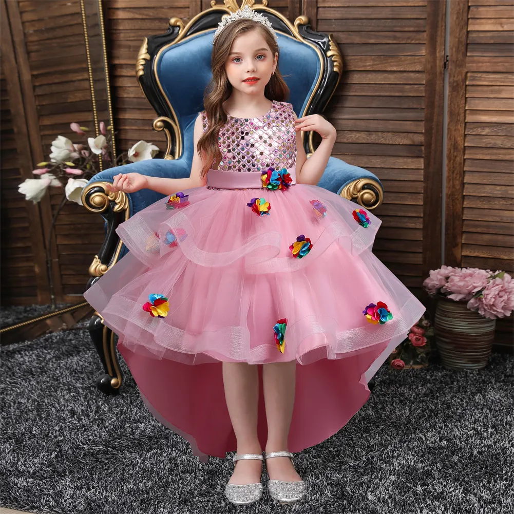 New special design trailing sequin kids party dresses princess summer vest skirt girls dresses