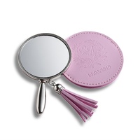Miroir de poche compact personnalisé en alliage de zinc du fabricant d'origine avec PU et pompons