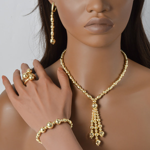 18k gold Shiny bulk copper beaded tassel necklaces <b>bangles</b> drop pendant earrings fine rings for wedding ceremony jewelry <b>set</b> - Product Image 2