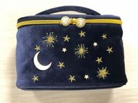 Ginzeal Handy Maquillage Sac Carré Marine Velours Brodé Lune Étoiles Soleil Cosmétique Sac Haute Capacité Maquillage Pochette