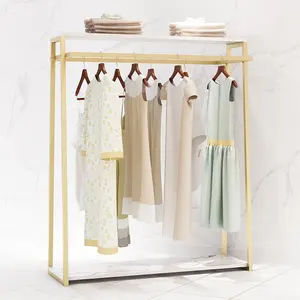 Retail Clothing Shop Furniture Boutique Double Rail Clothes Rack Gold Clothing Display Rack for Garment Shop