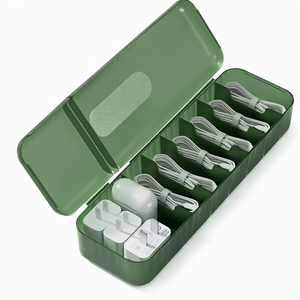Boîte de gestion de câbles en PP vert, organiseur de chargeur de bureau pour câbles de données, écouteurs, adaptateurs secteur - Product Image 1