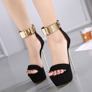 Sandali da donna gladiatore <span class=keywords><strong>neri</strong></span> Open Toe <span class=keywords><strong>tacchi</strong></span> alti da 16cm pump con plateau con paillettes per matrimoni sandali estivi con cinturino alla caviglia - Product Image 5