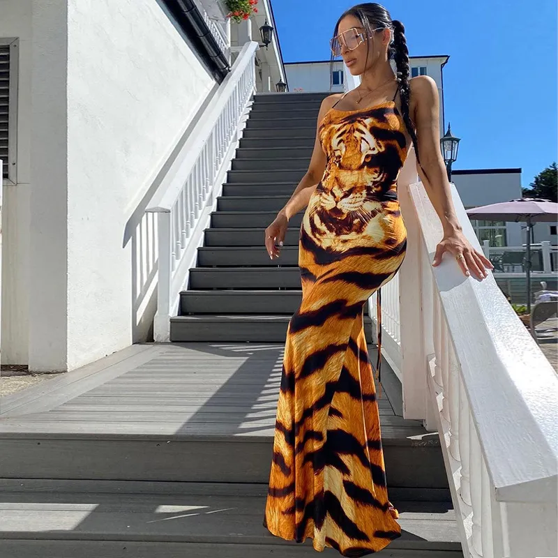 H9802 fashion sleeveless leopard print maxi dresses women sexy dress