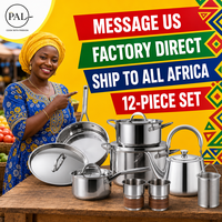 PONEL NOUVEAU Ensemble de cuisine 12 pièces en acier inoxydable 304 avec bouilloire, infuseur, casserole, poêle et tasses à double paroi