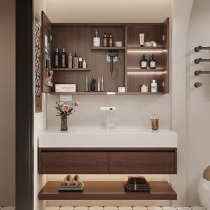 <span class=keywords><strong>Meuble</strong></span>-Lavabo Mural Moderne et Étroit en Noyer de Style Européen avec <span class=keywords><strong>Vasque</strong></span> en Marbre/Pierre pour Salle de Bain - Product Image 4