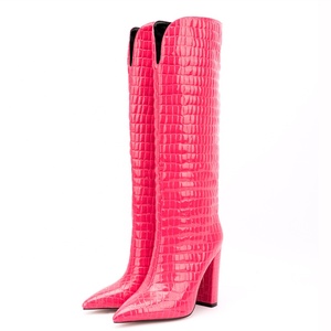 Open Knee Shaft Chunky Heel <b>Boots</b> Pointy Toe Stone Print Shoes 2022 Autumn Winter Slip-on Warm <b>Boots</b> for Lady Size 47 - Product Image 1