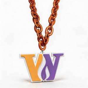 Collier en <span class=keywords><strong>mousse</strong></span> EVA bicolore VN, chaîne de fans surdimensionnée, maillons épais orange, pendentif lettre fendue violet-orange pour le spirit d'équipe et les jours de match - Product Image 1