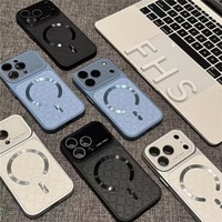 Étui de téléphone portable magnétique en cuir pour iPhone 14 15 17 Air 18 Pro Max, coque antichoc avec grille diamantée, coque arrière rigide