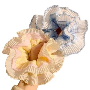 Coleteros de encaje a cuadros azules de alta gama coreanos, diademas de bola extragrandes, accesorios para mujer - Product Image 1